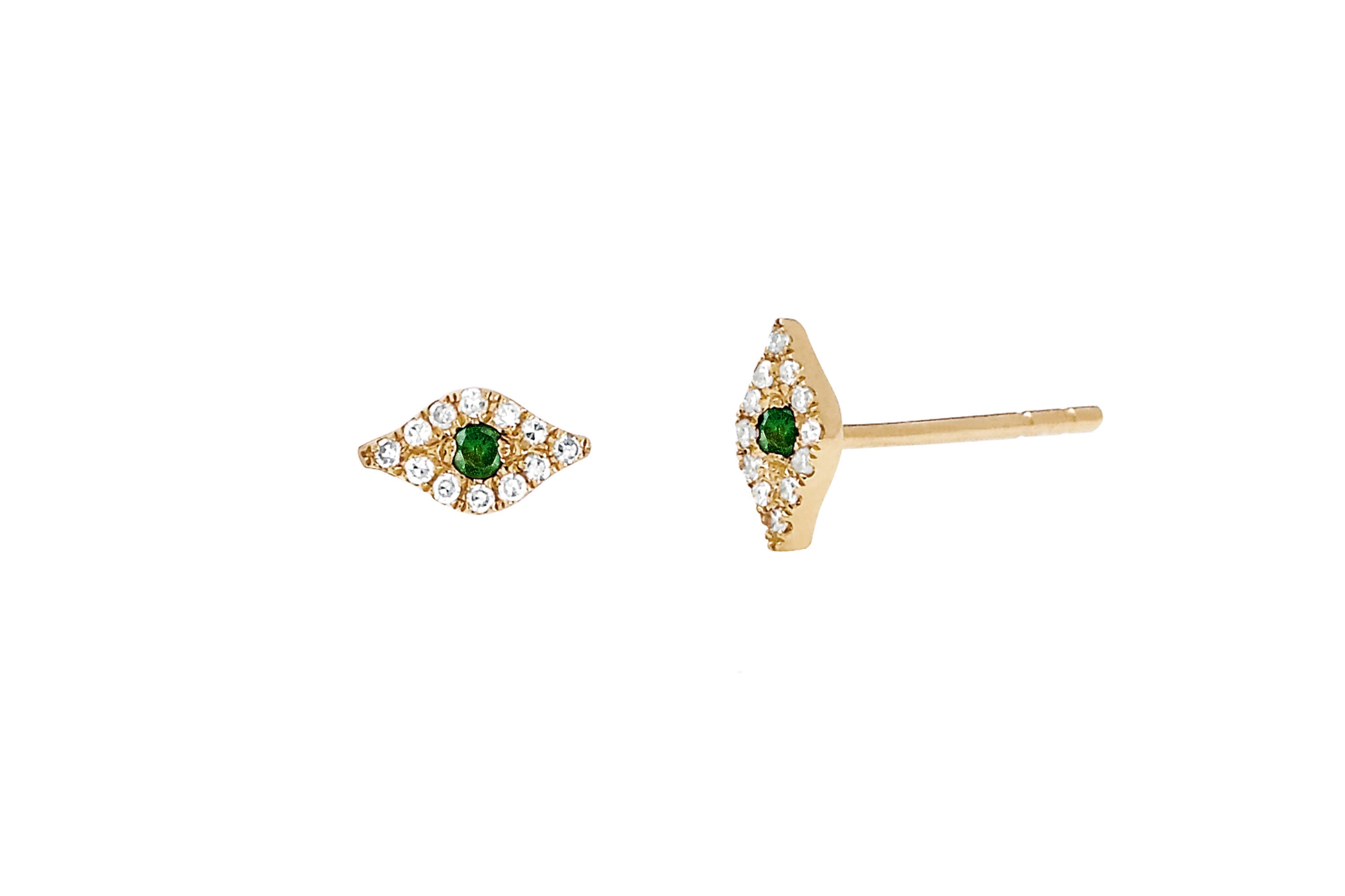 Mini Diamond Tsavorite Evil Eye Stud Earring