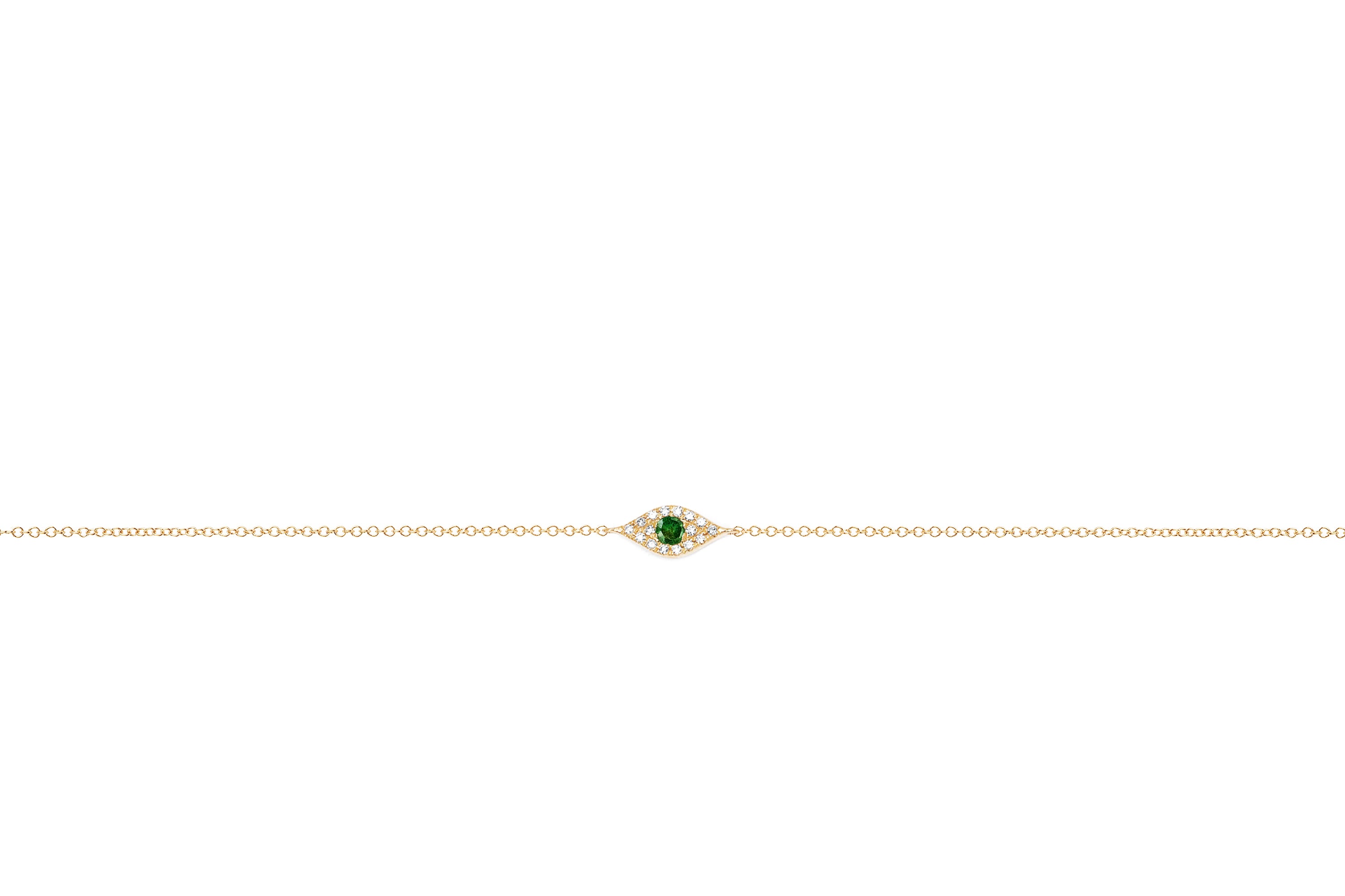 Diamond Tsavorite Evil Eye Chain Bracelet