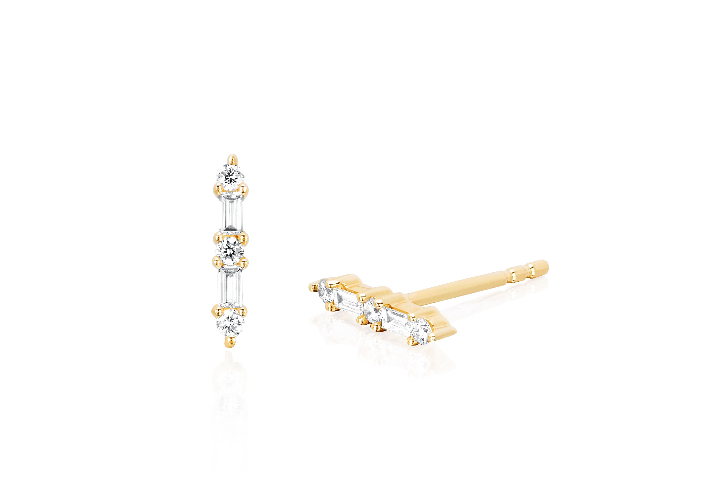 Prong Set Diamond Baguette Bar Stud Earring