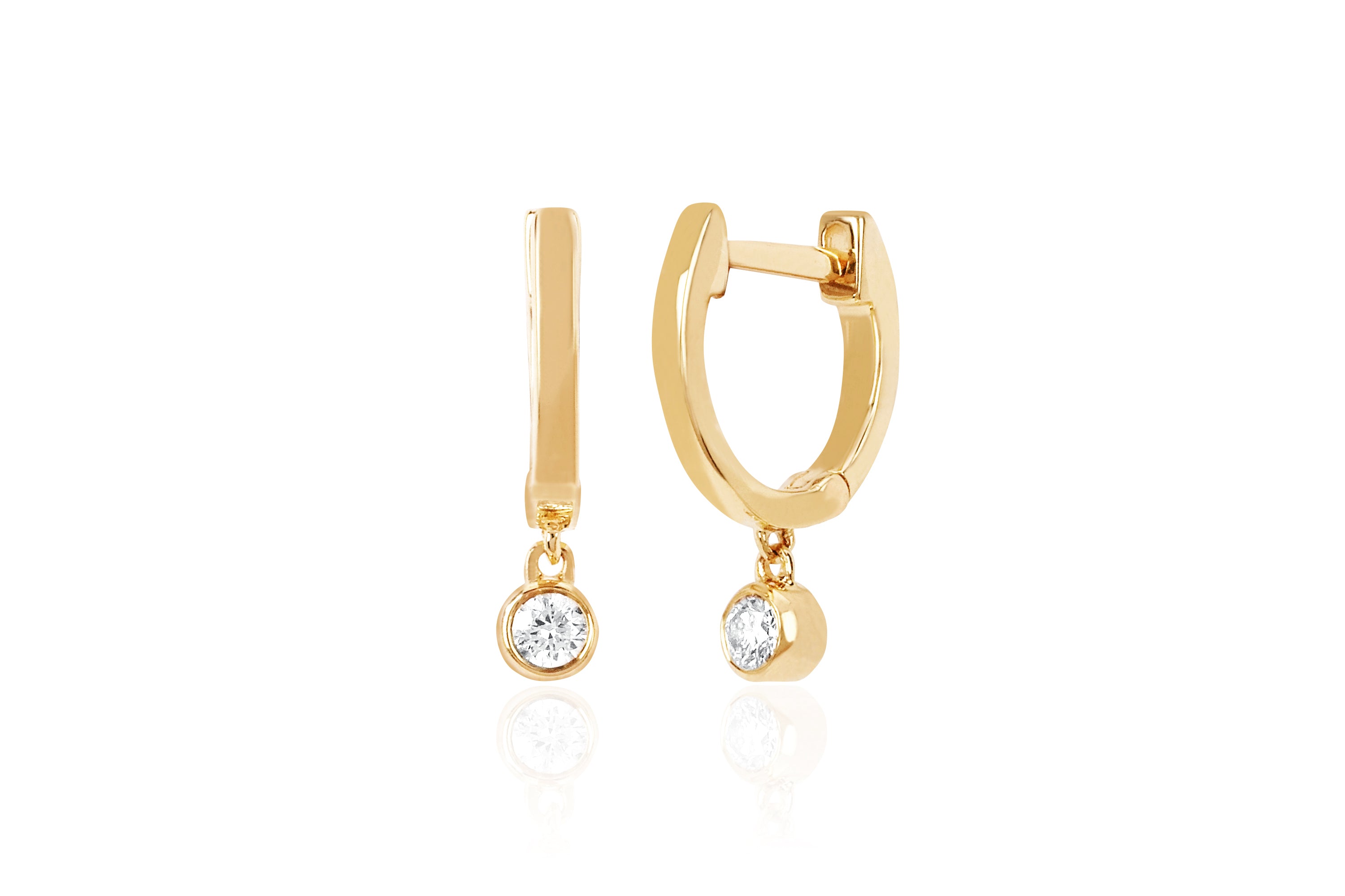 Gold Mini Huggie Earring With Diamond Bezel Drop Earring