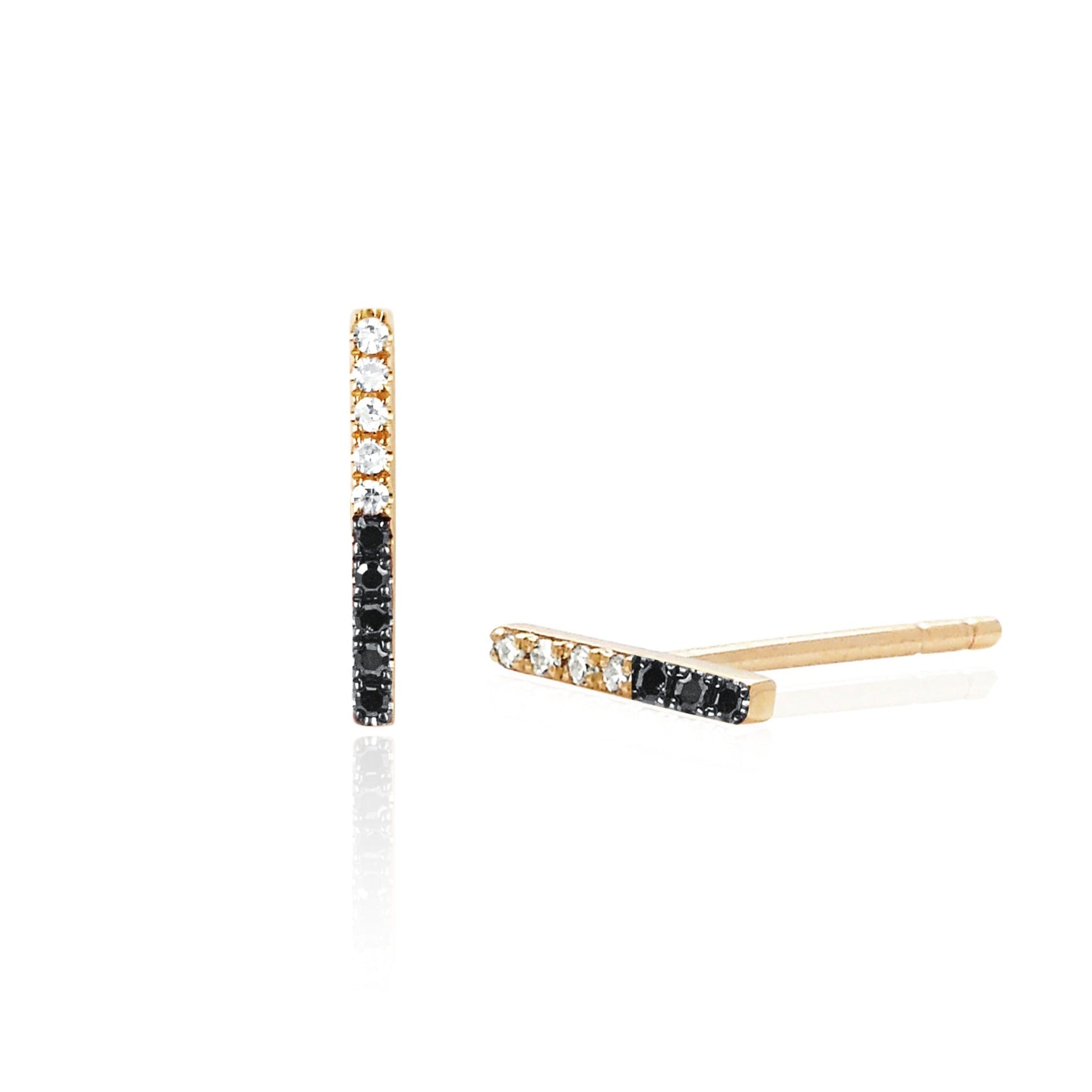 2 Tone Diamond Bar Stud Earring