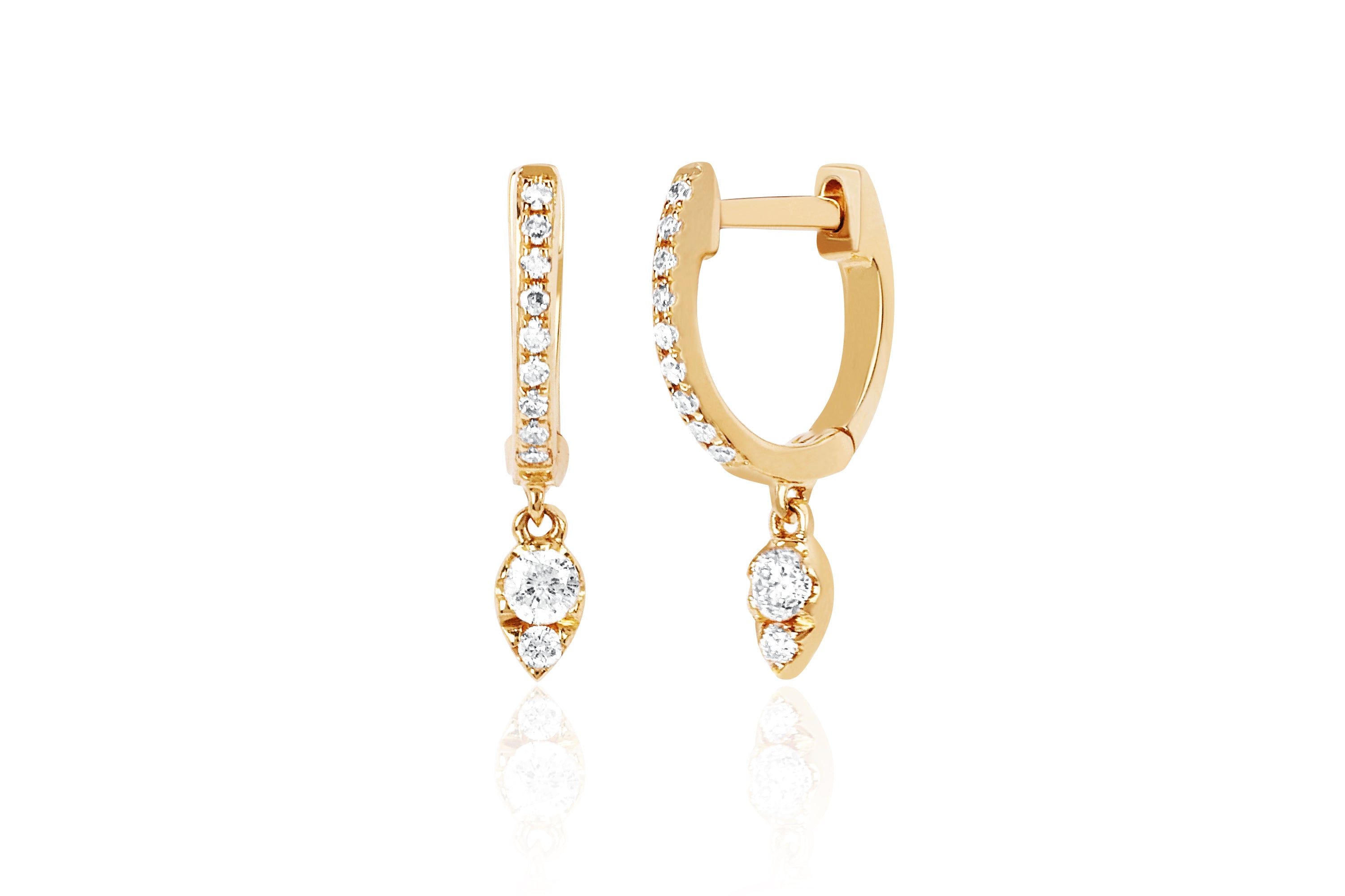 Diamond Mini Huggie With Diamond Teardrop Drop Earring