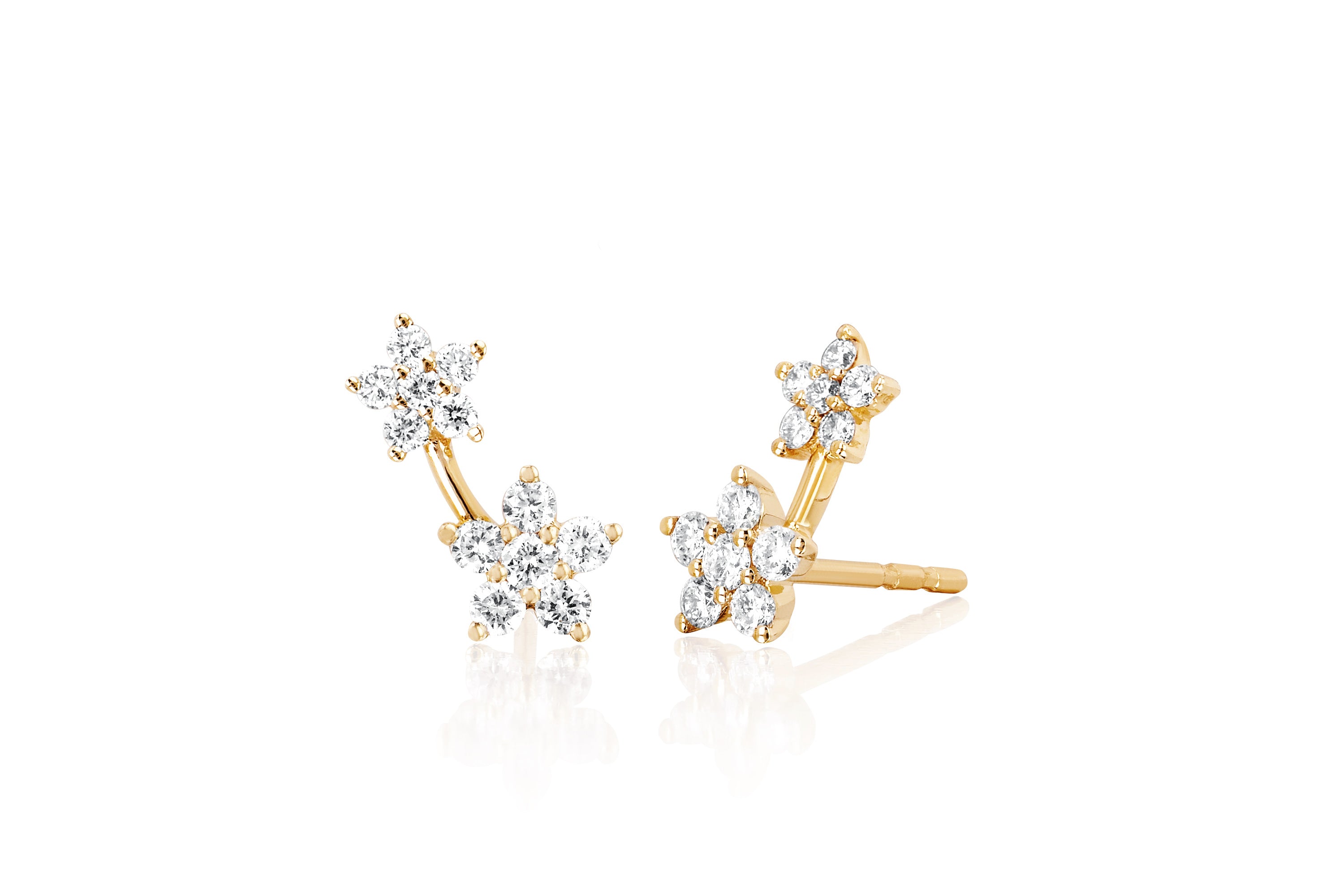 Single Diamond Double Flower Stud Earring