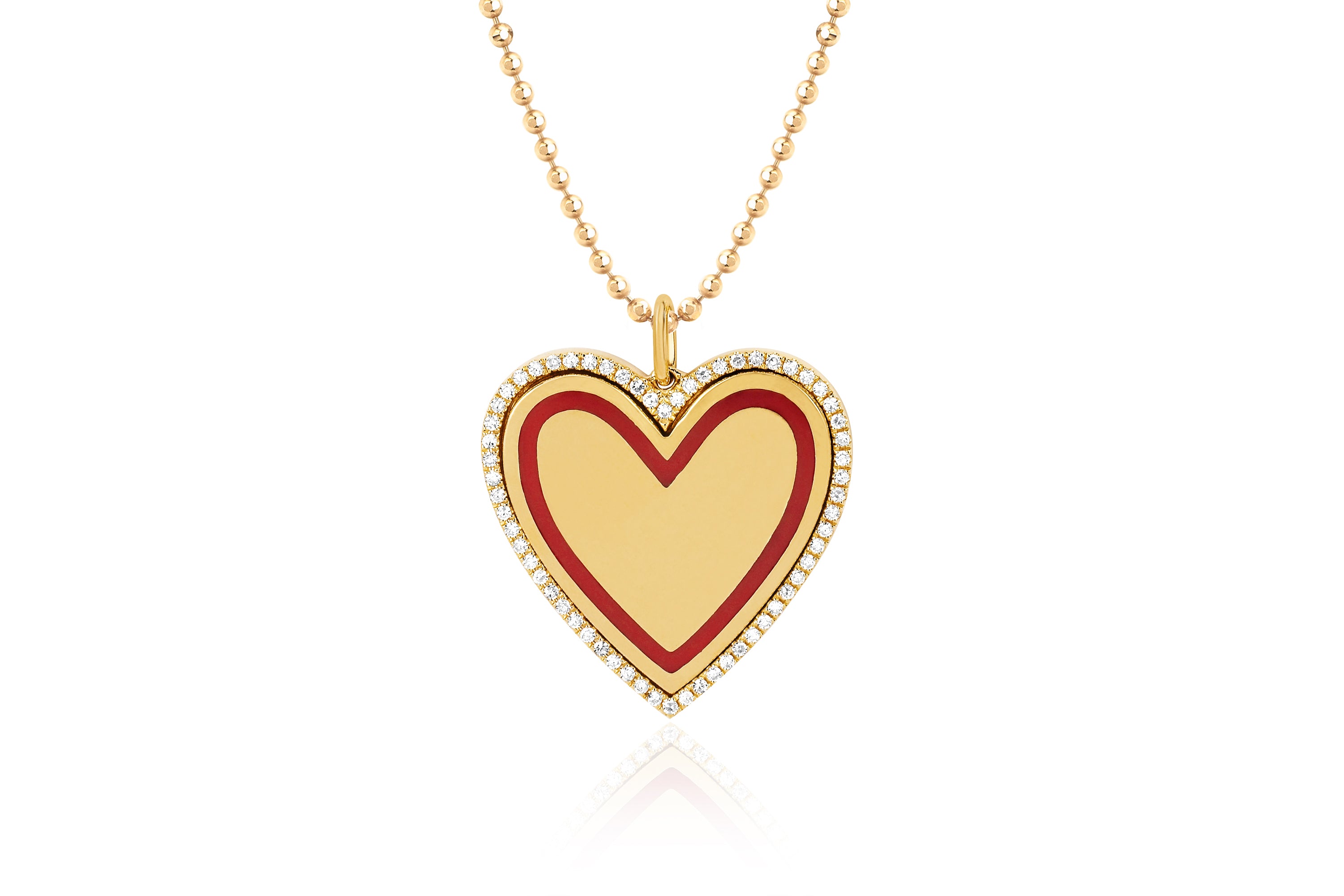 Diamond & Red Enamel Heart Necklace