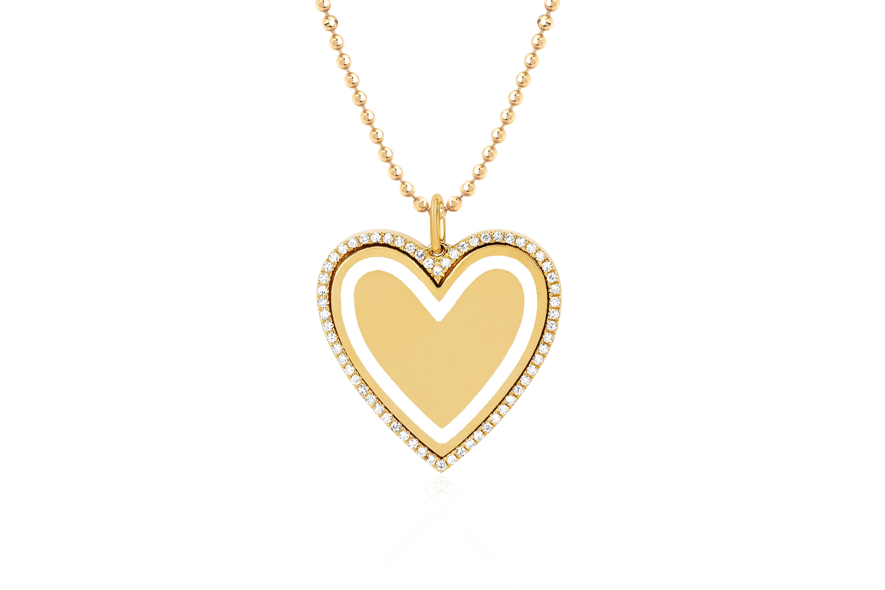 Diamond & White Enamel Heart Necklace