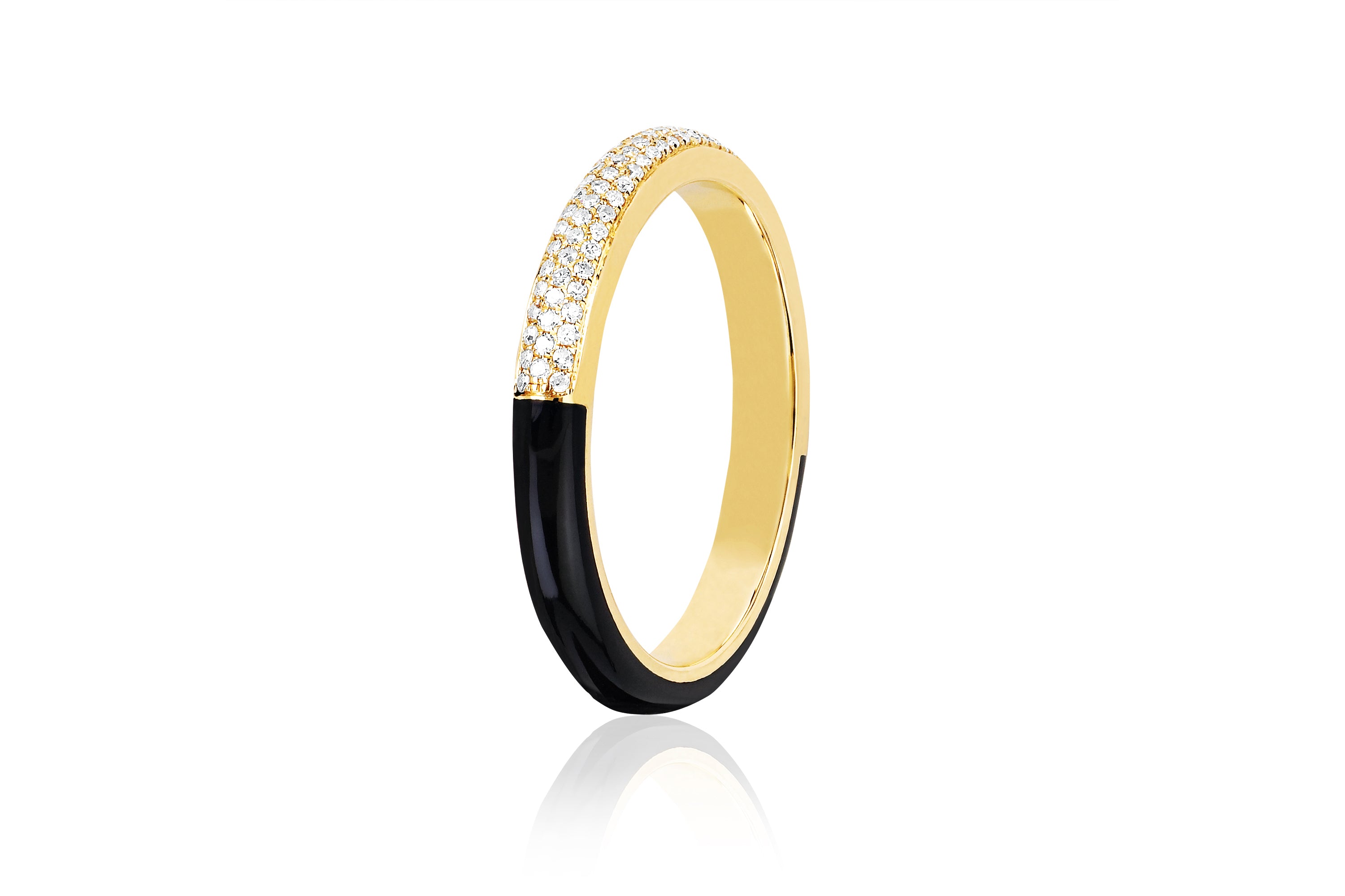 Two Tone Diamond & Black Enamel Band Ring