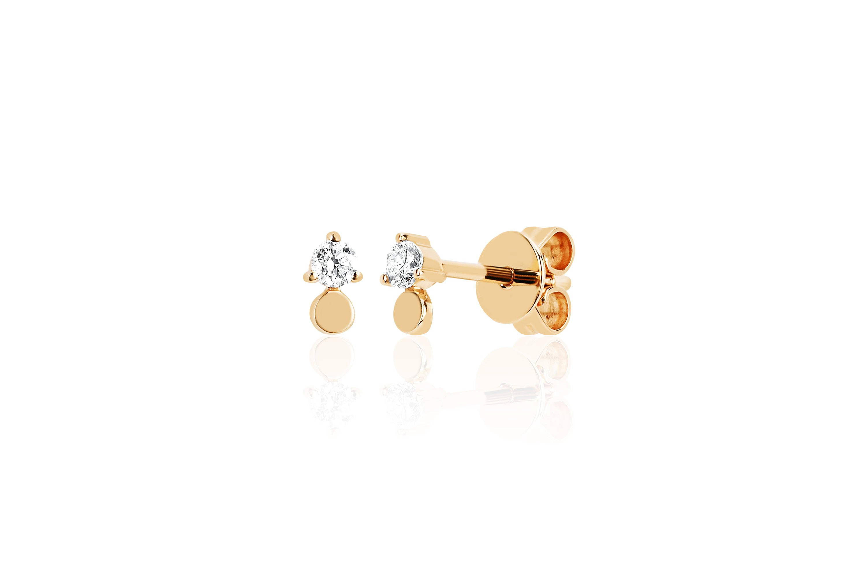 Gold Disc With Prong Set Diamond Stud Earring