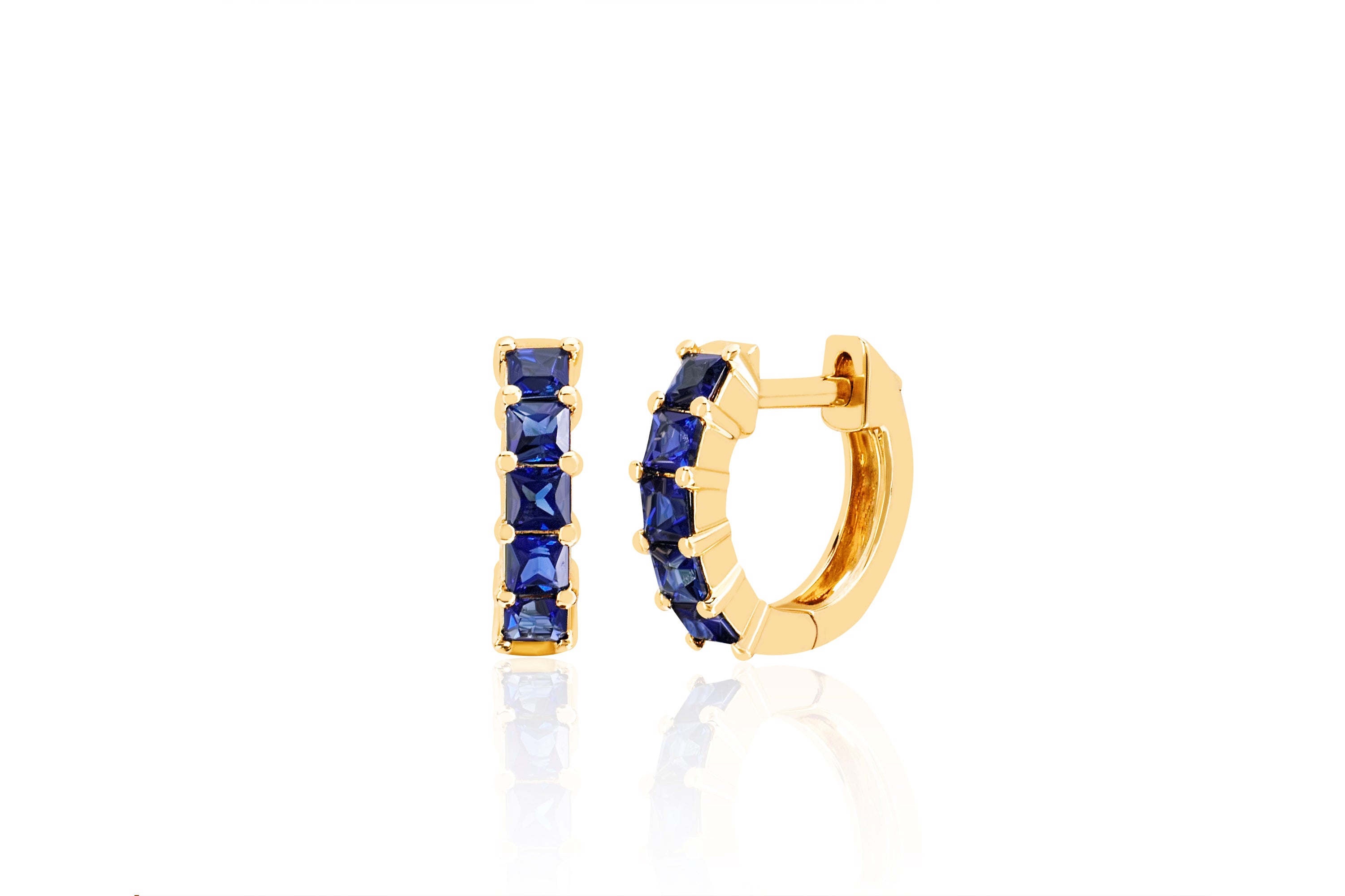 Blue Sapphire Princess Mini Huggie Earring