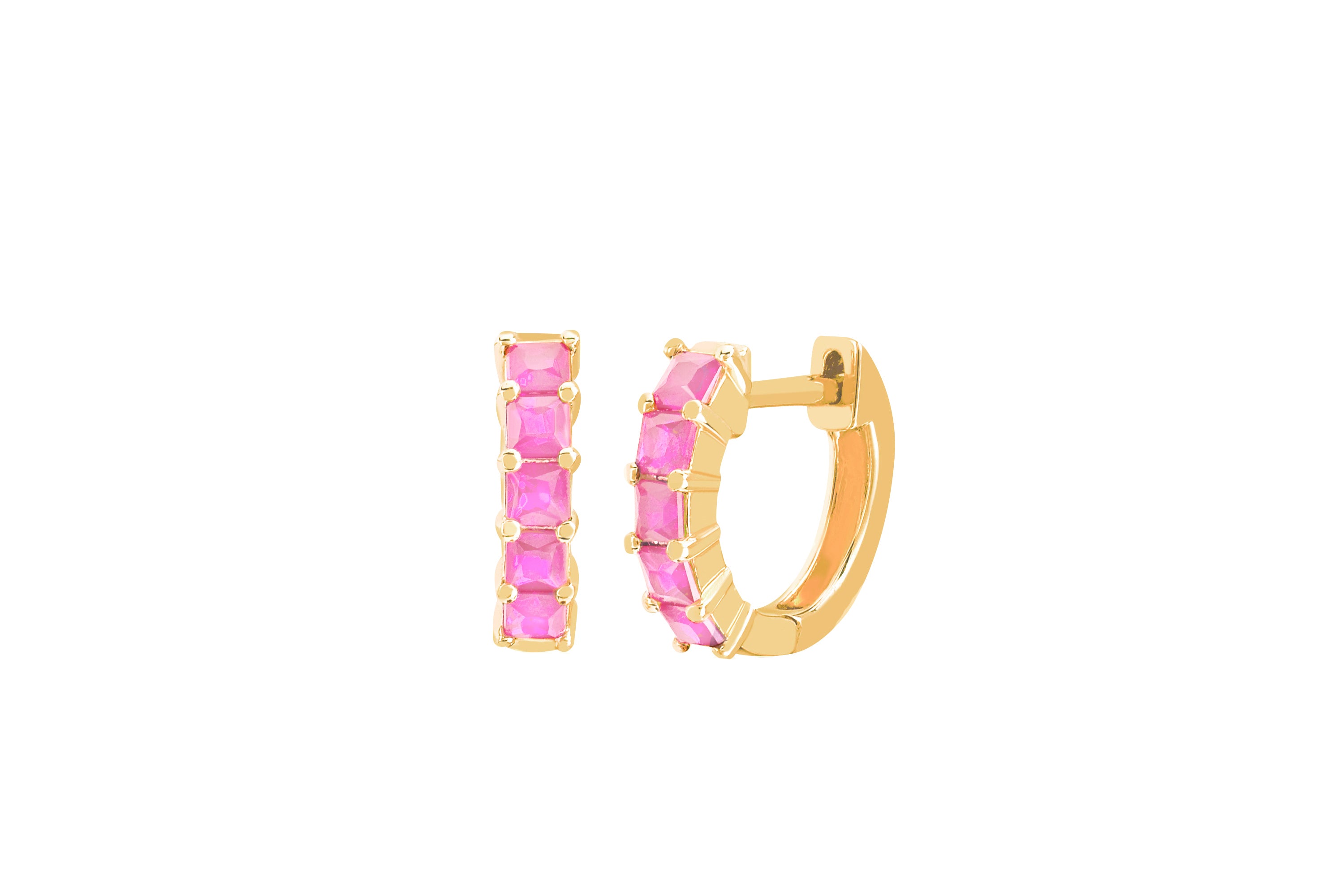 Pink Sapphire Princess Mini Huggie Earring