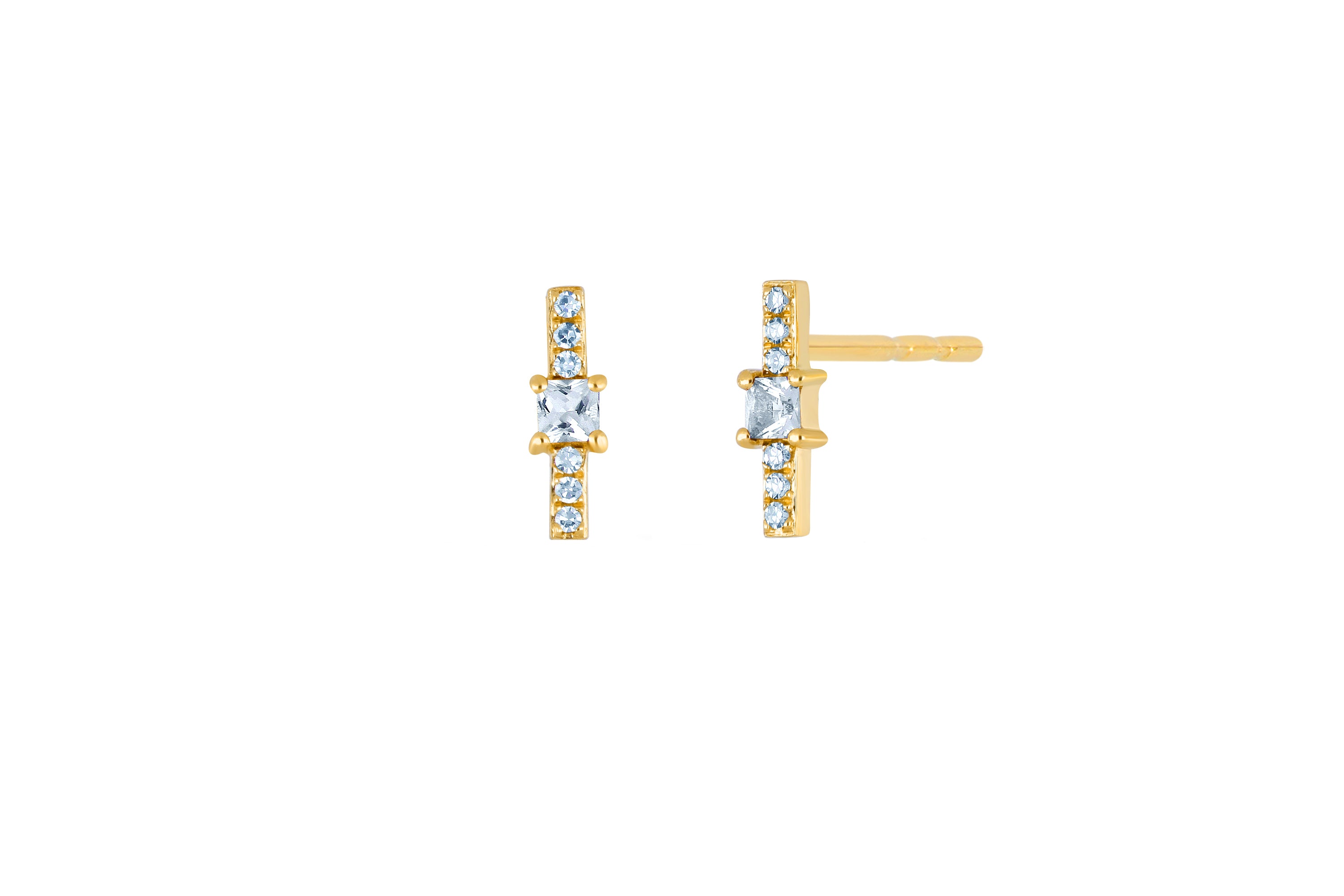 White Quartz And Diamond Princess Bar Stud Earring