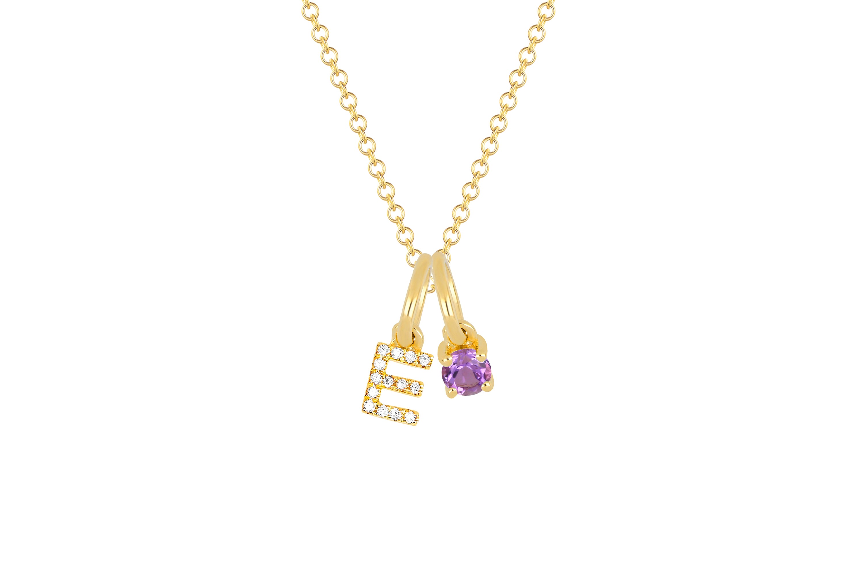 Amethyst Birthstone Initial Charm Necklace