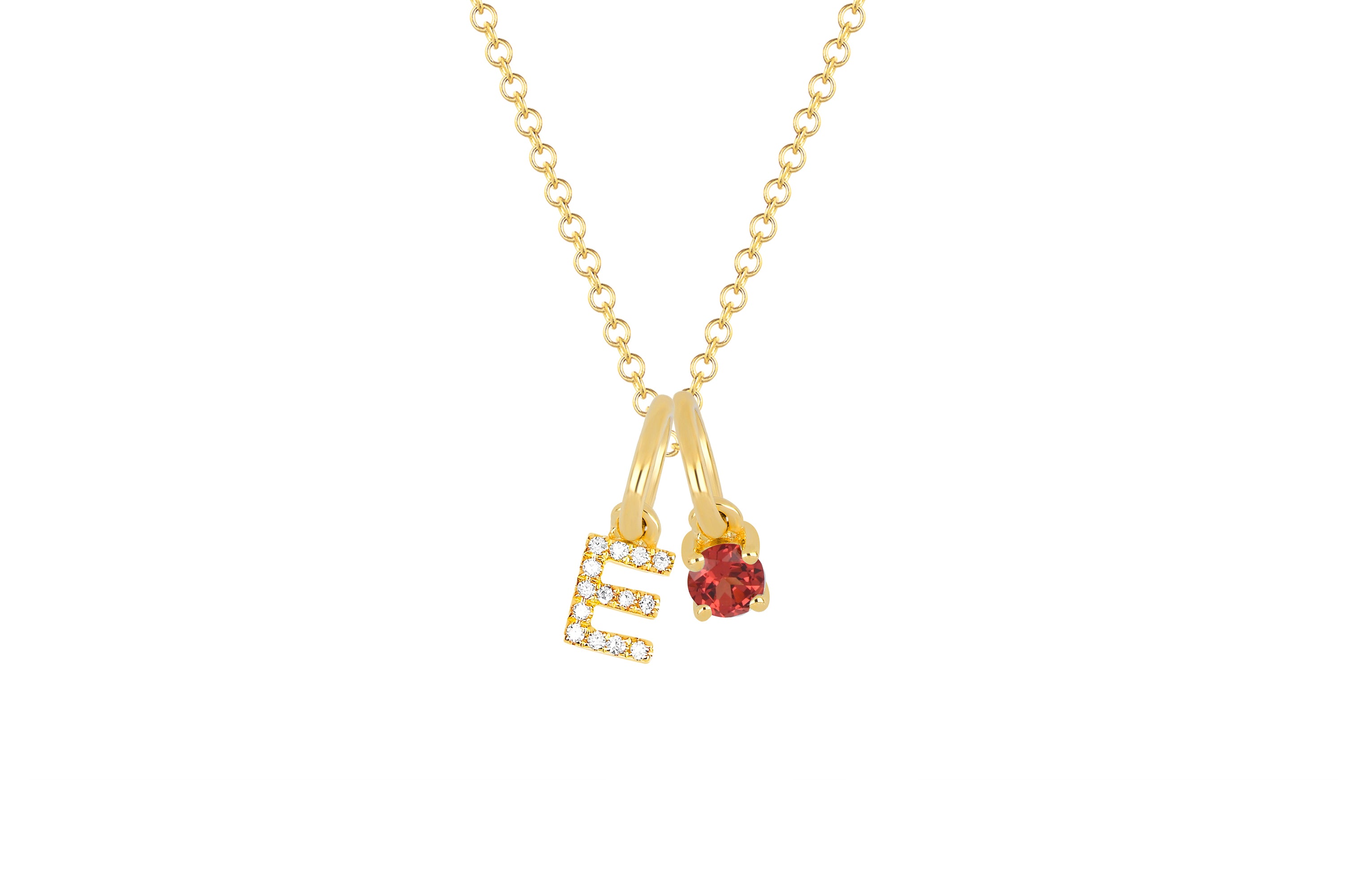 Garnet Birthstone Initial Charm Necklace