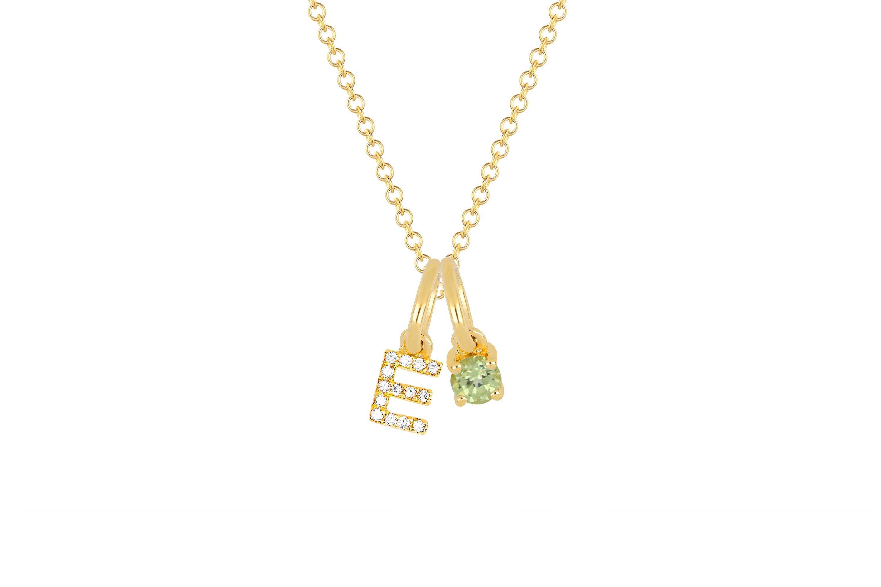 Peridot Birthstone Initial Charm Necklace