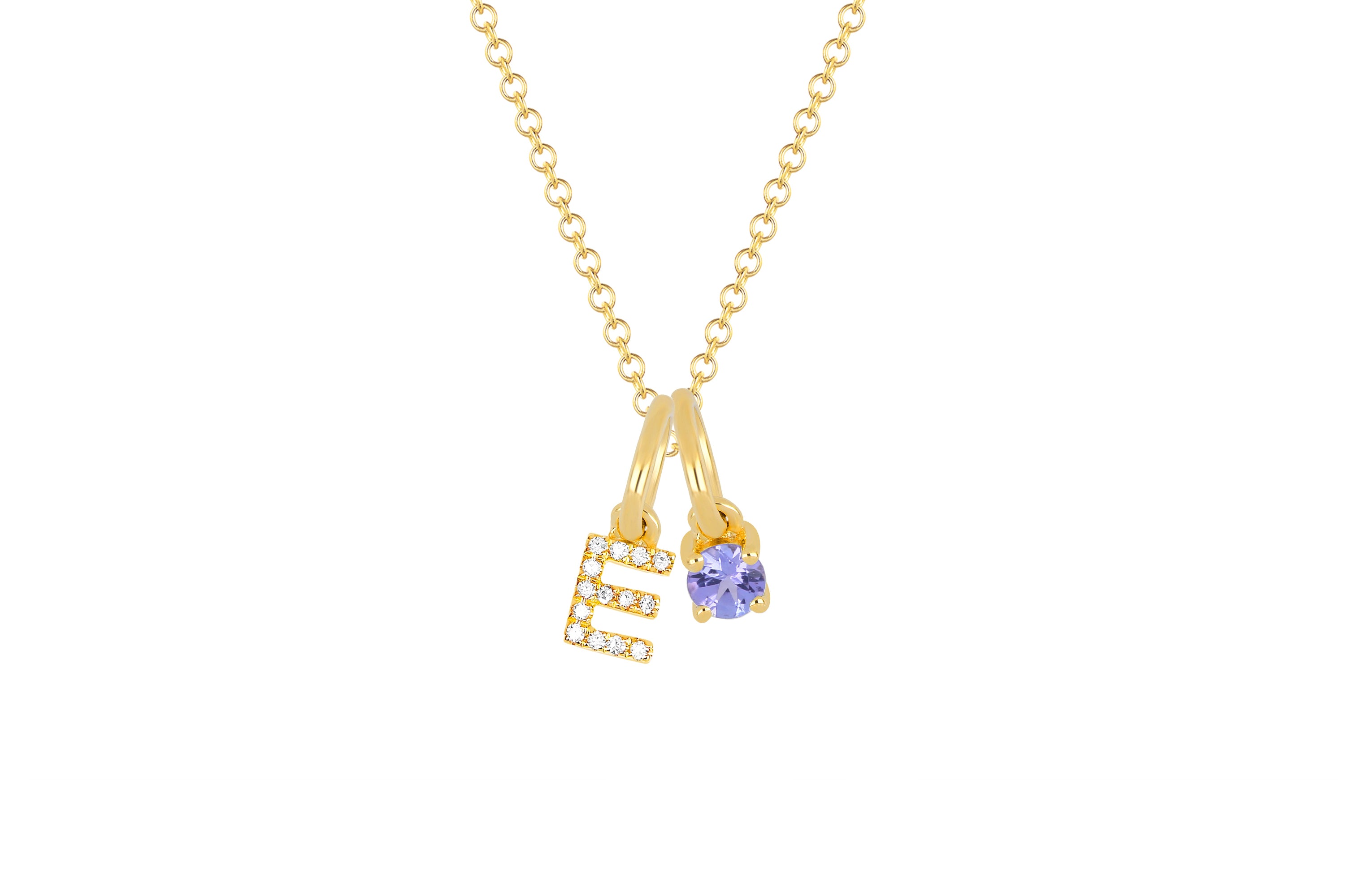 Tanzanite Birthstone Initial Charm Necklace