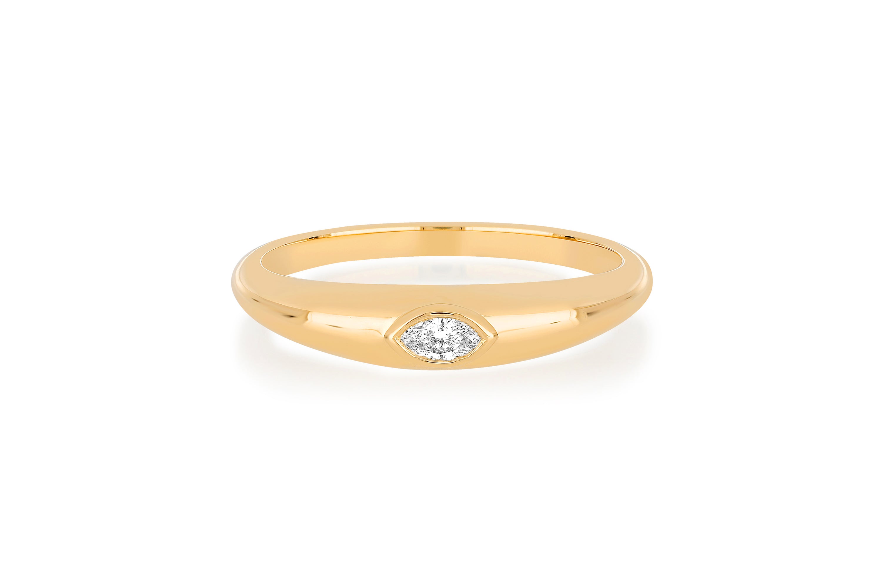 Gold Dome Ring With Diamond Marquise Center