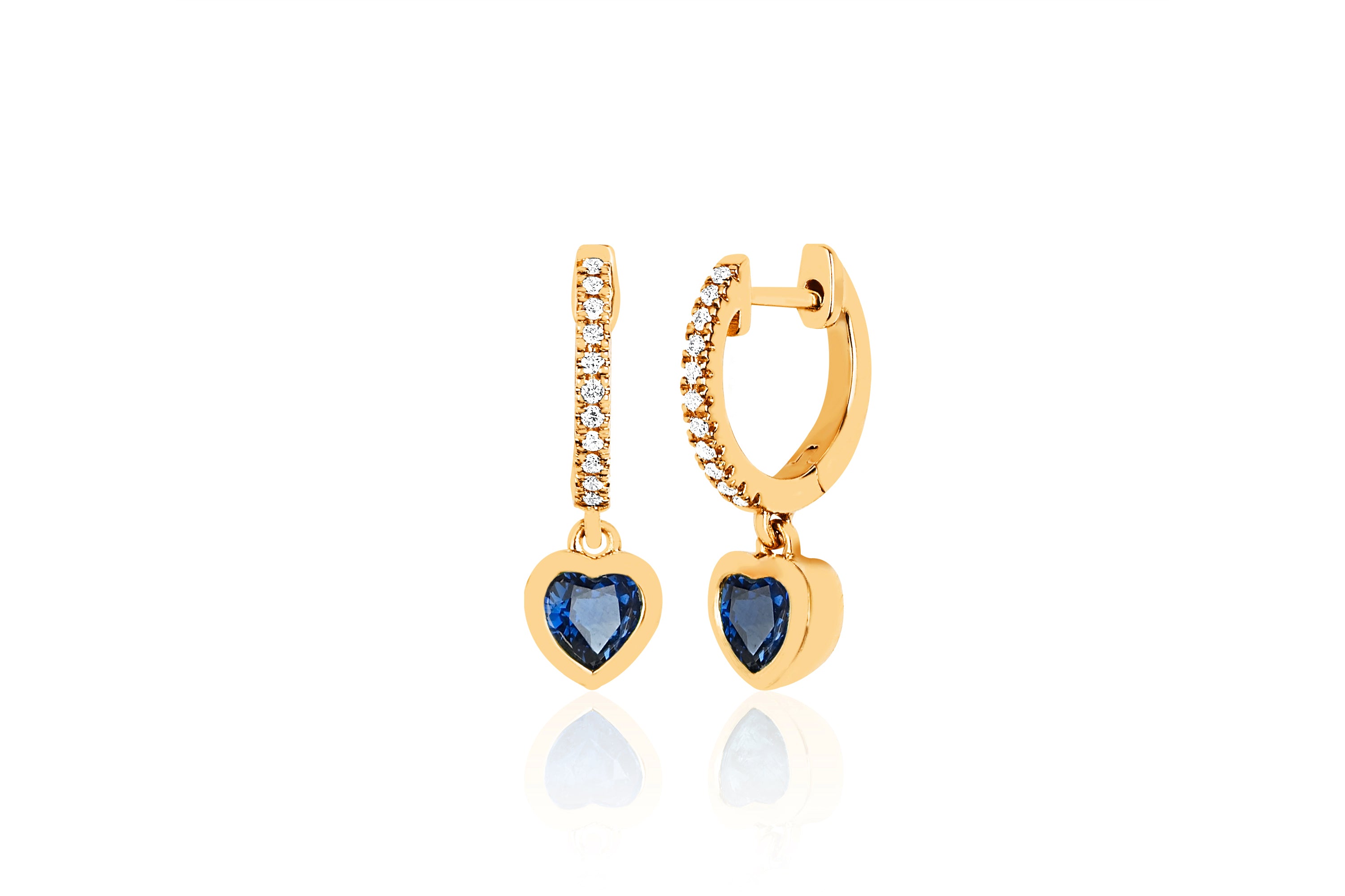 Diamond Mini Huggie with Blue Sapphire Heart Drop Earring