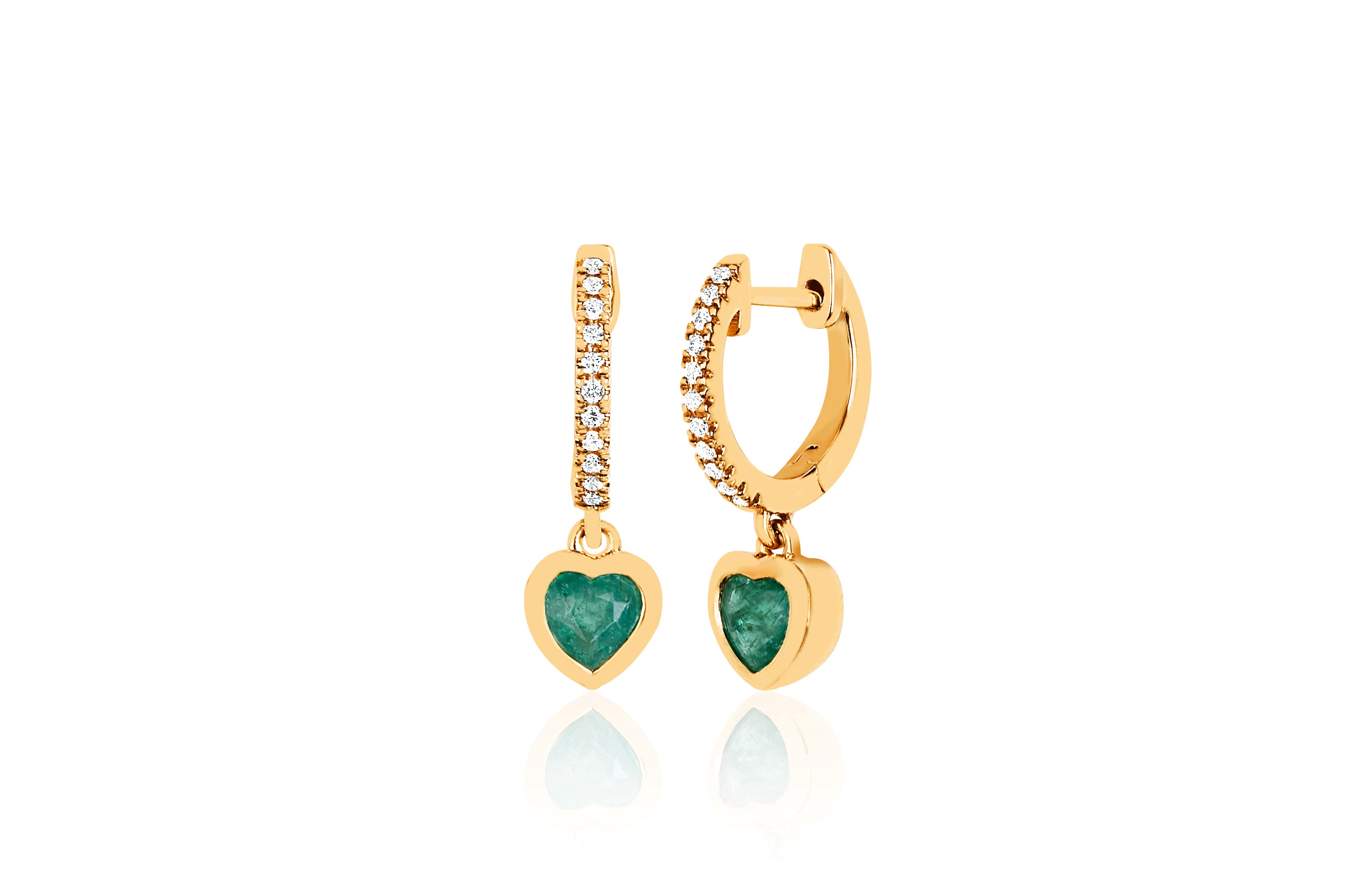 Diamond Mini Huggie with Emerald Heart Drop Earring