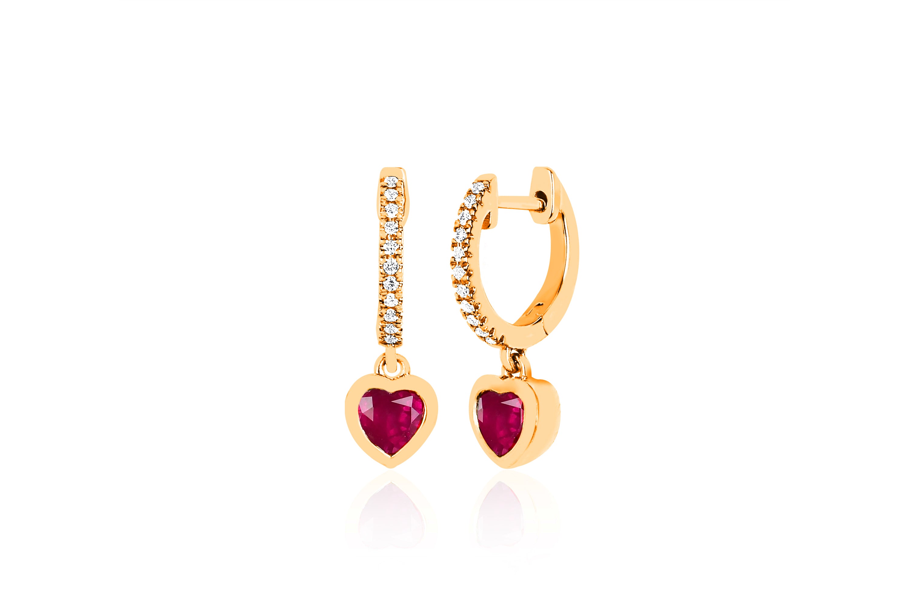 Diamond Mini Huggie with Ruby Heart Drop Earring