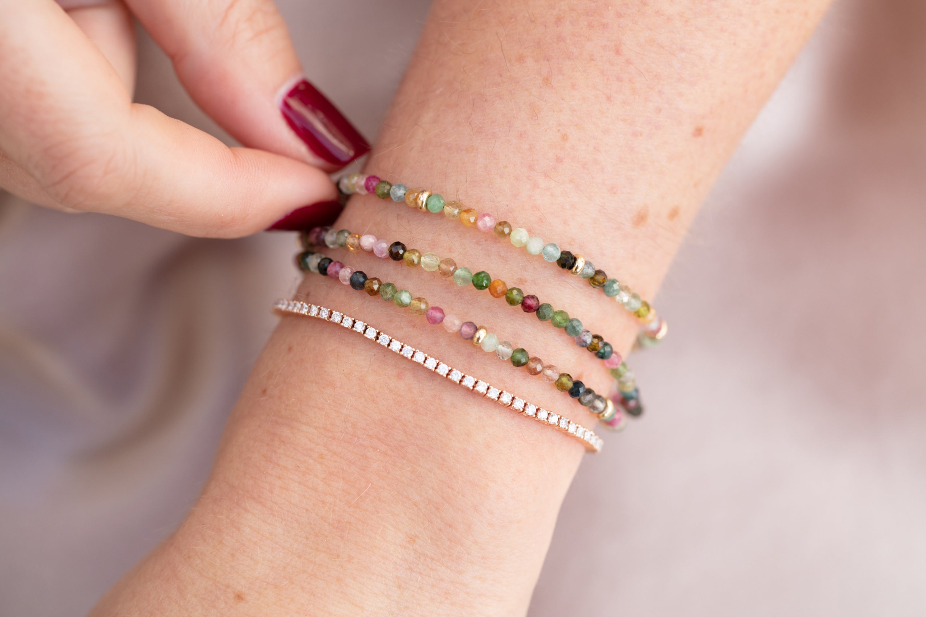 Tourmaline Necklace & Triple Wrap Bracelet With Gold Rondelles