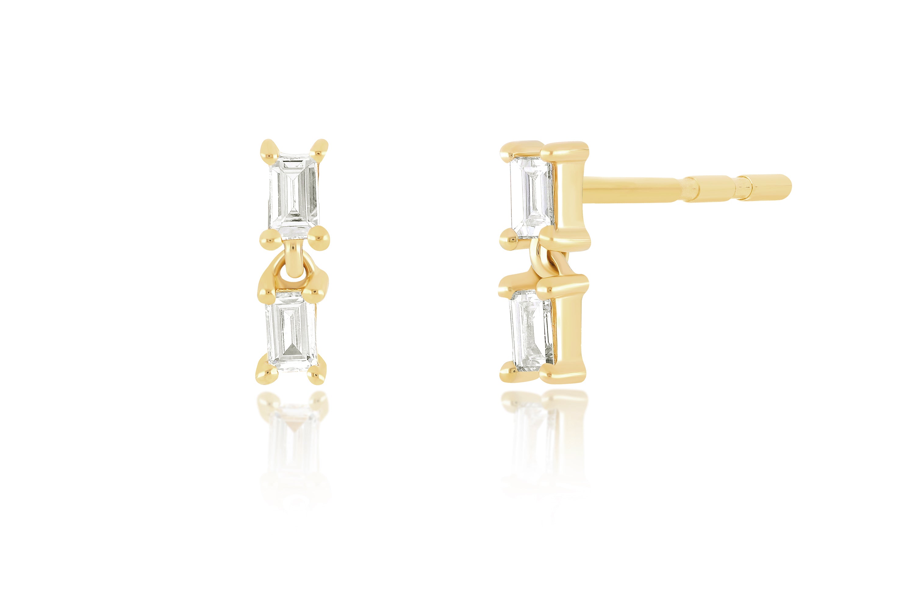 Diamond Double Baguette Dangle Stud Earring