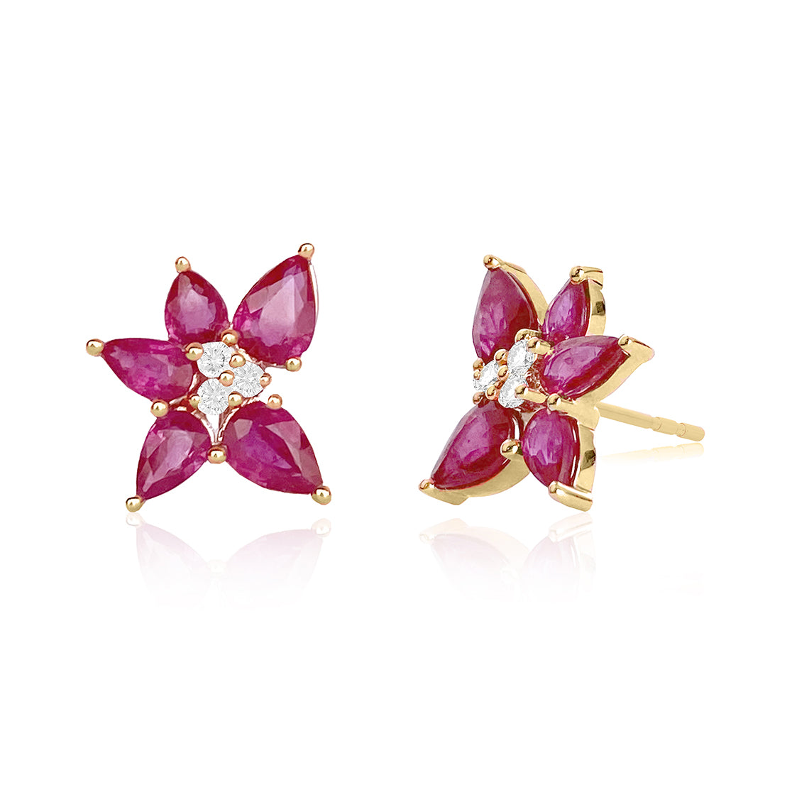 Ruby and Diamond Trio Cluster Stud Earrings