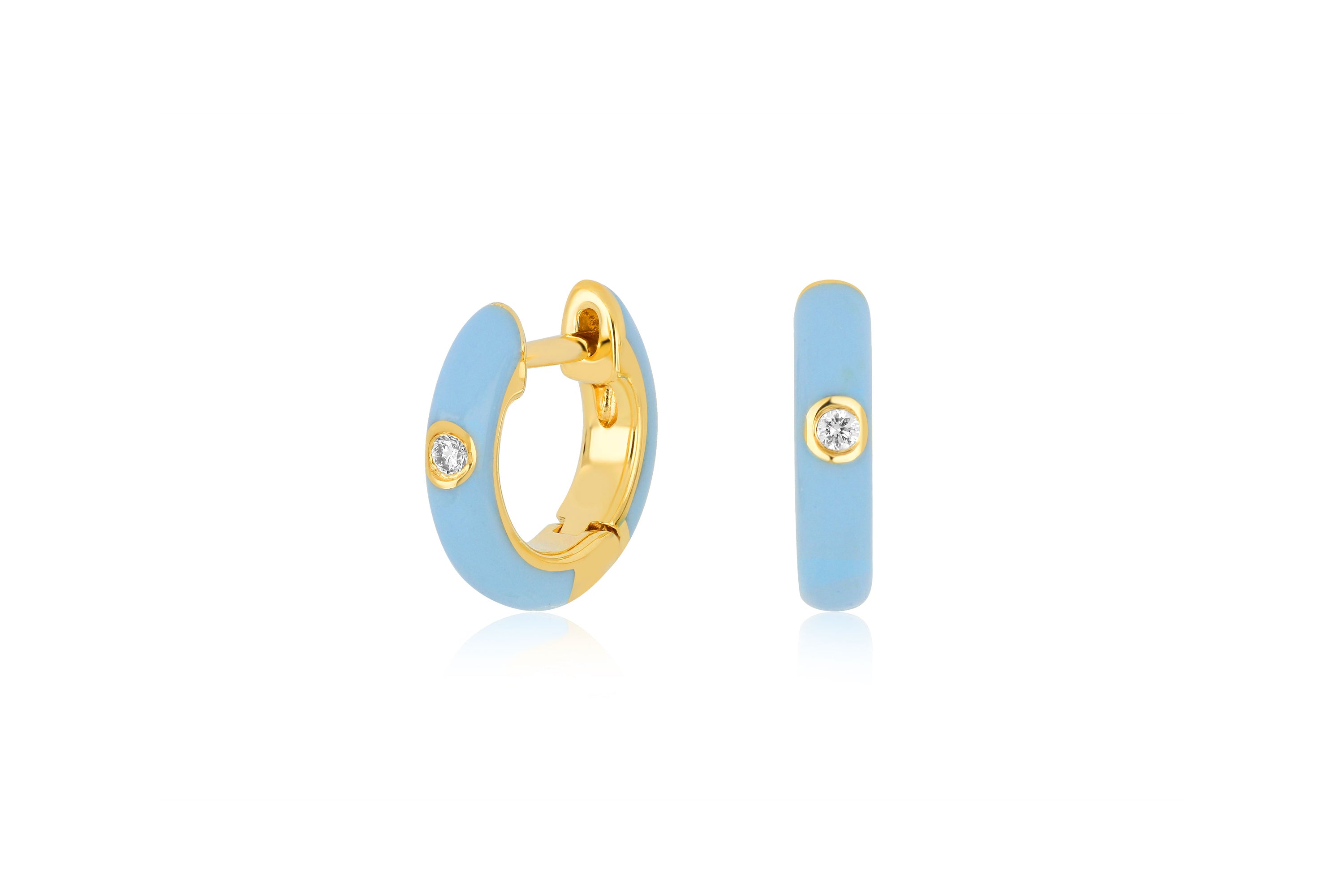 Diamond Baby Blue Enamel Huggie Earring