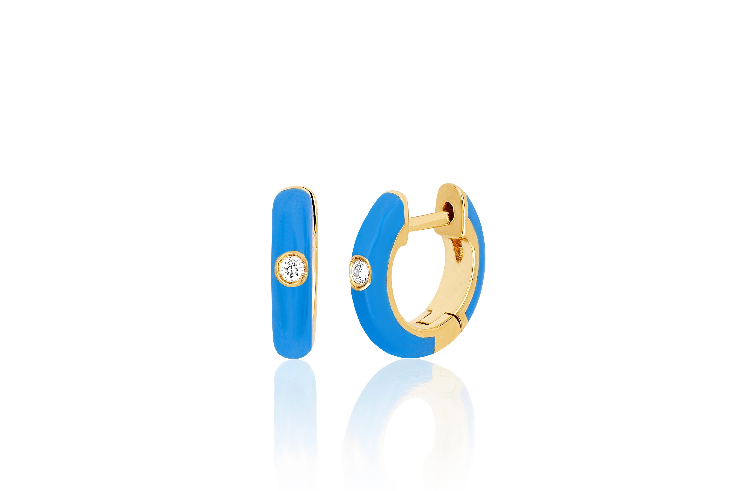 Diamond Blue Enamel Huggie Earring