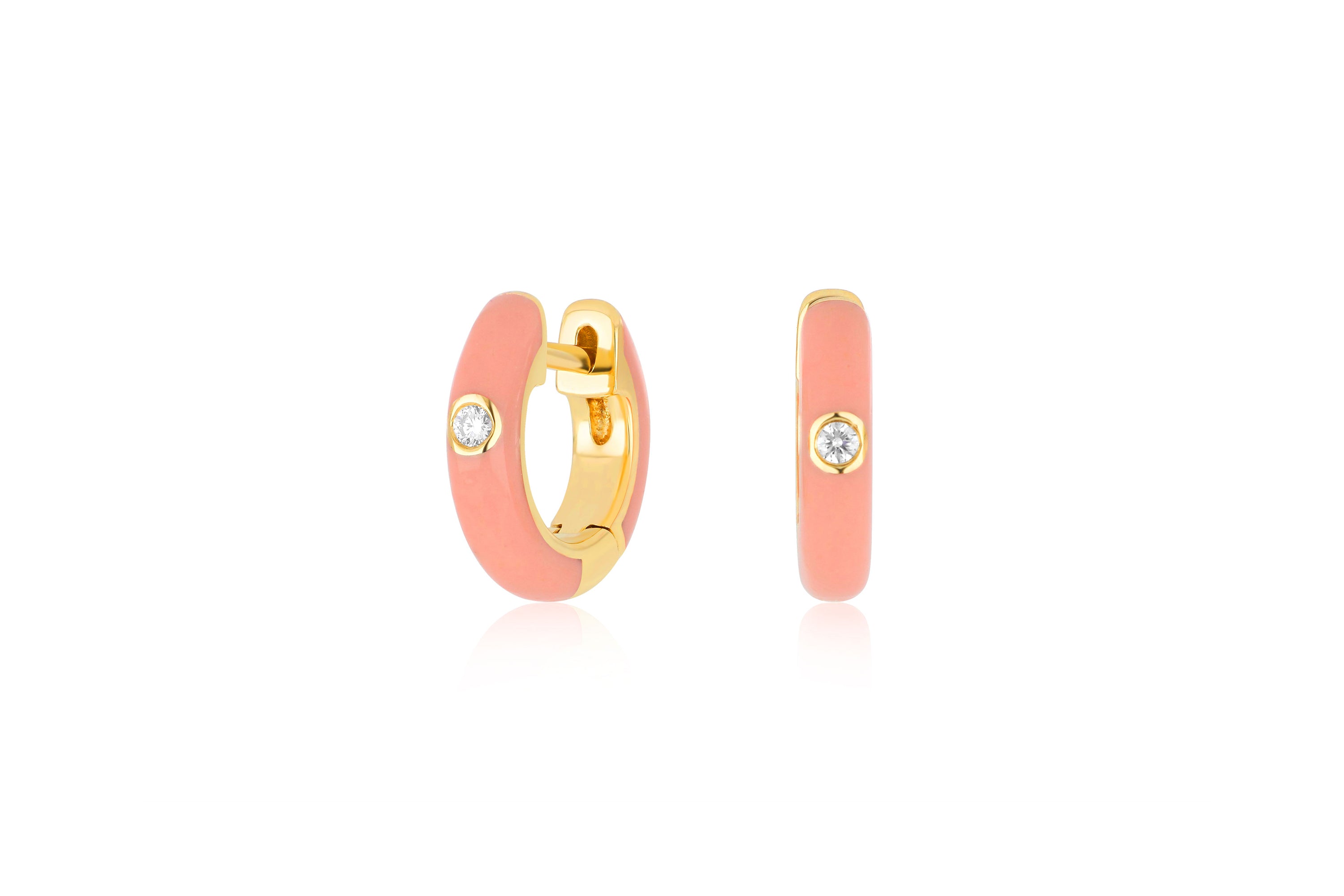 Diamond Coral Enamel Huggie Earring