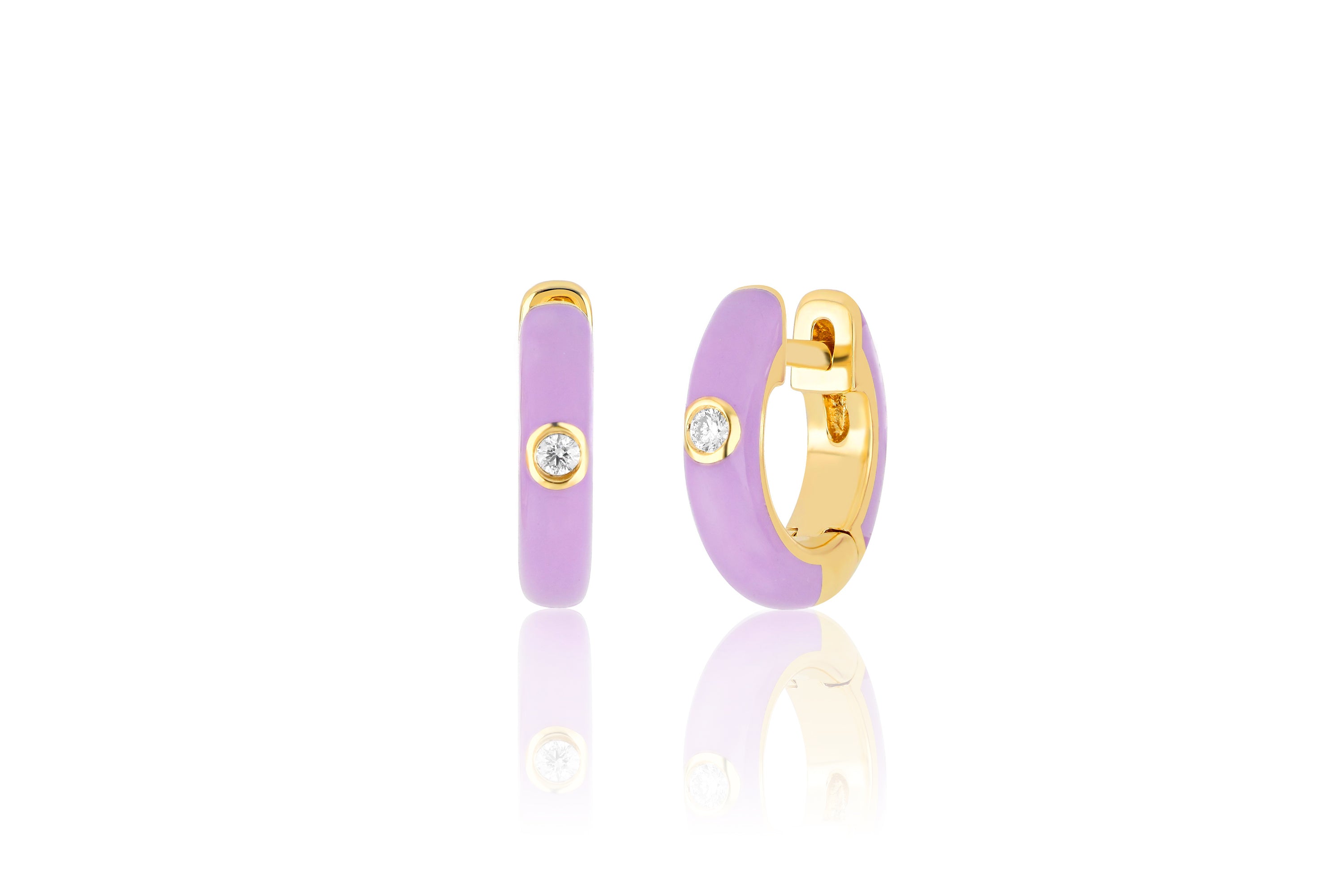 Diamond Lavender Enamel Huggie Earring