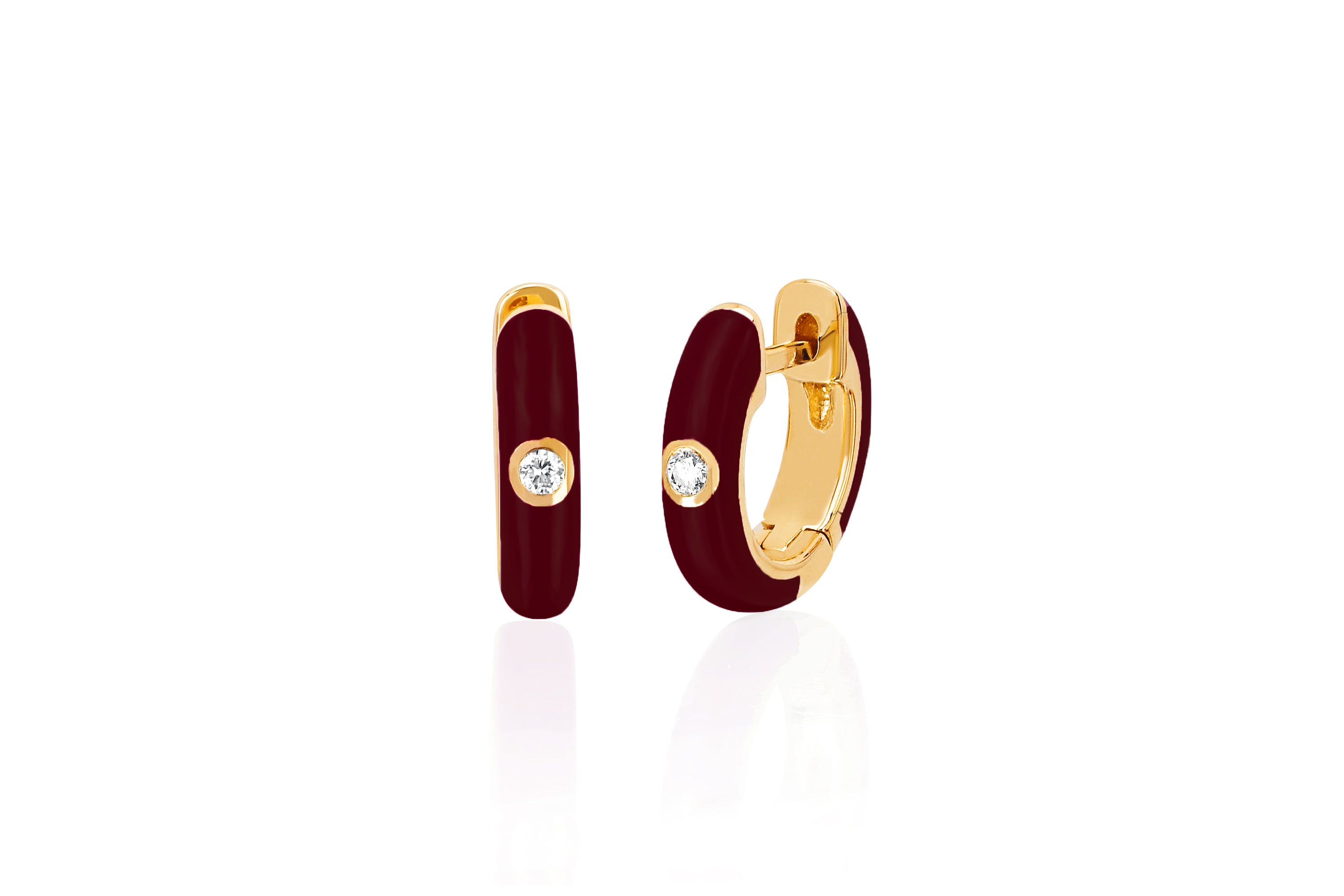 Diamond Wine Enamel Huggie Earring