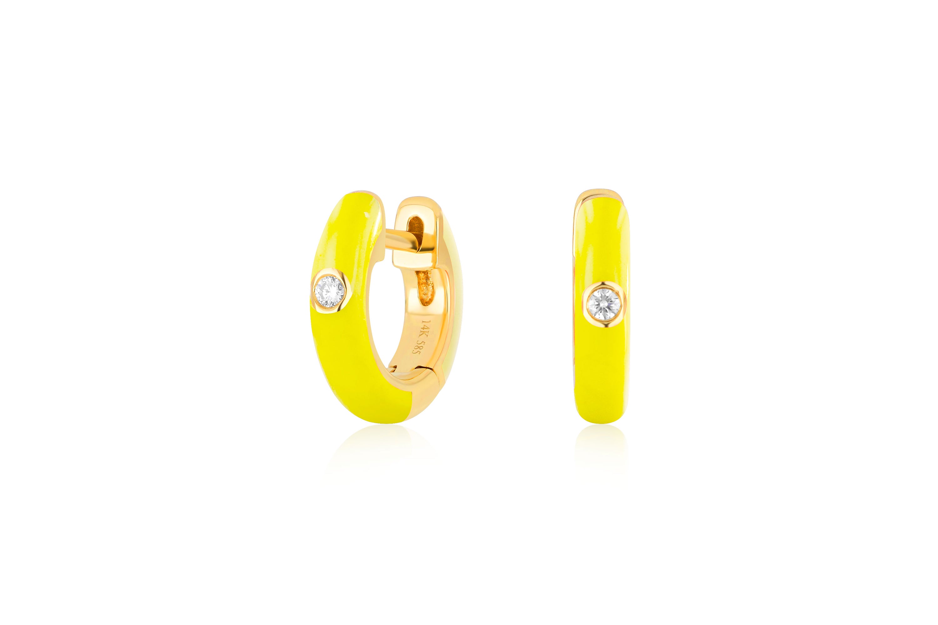 Diamond Yellow Enamel Huggie Earring