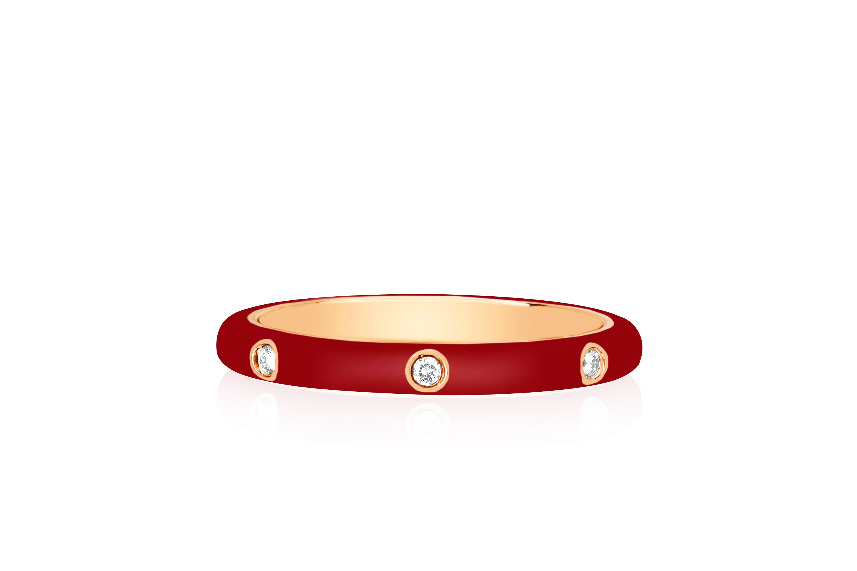 3 Diamond Crimson Enamel Stack Ring