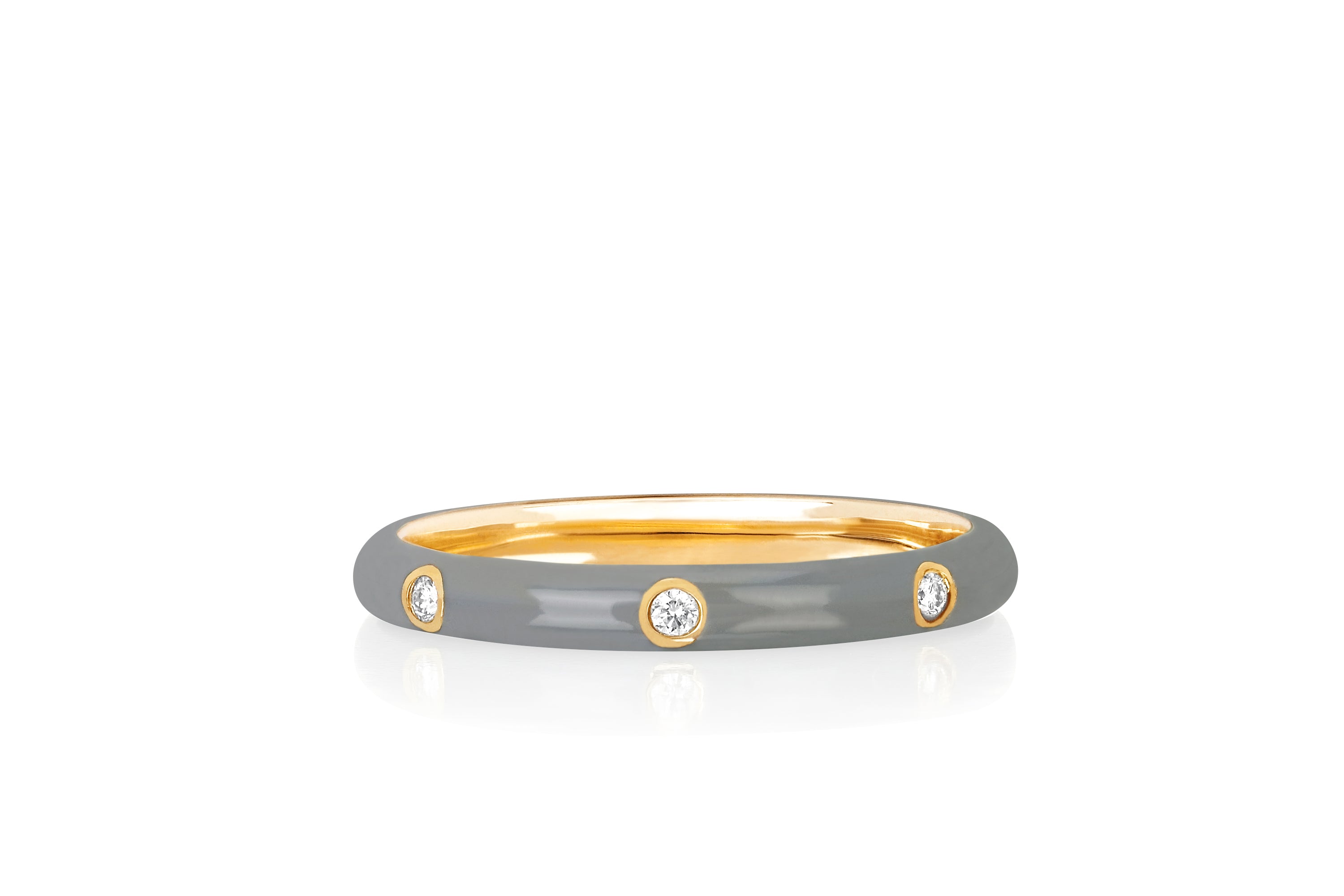 3 Diamond Light Grey Enamel Stack Ring