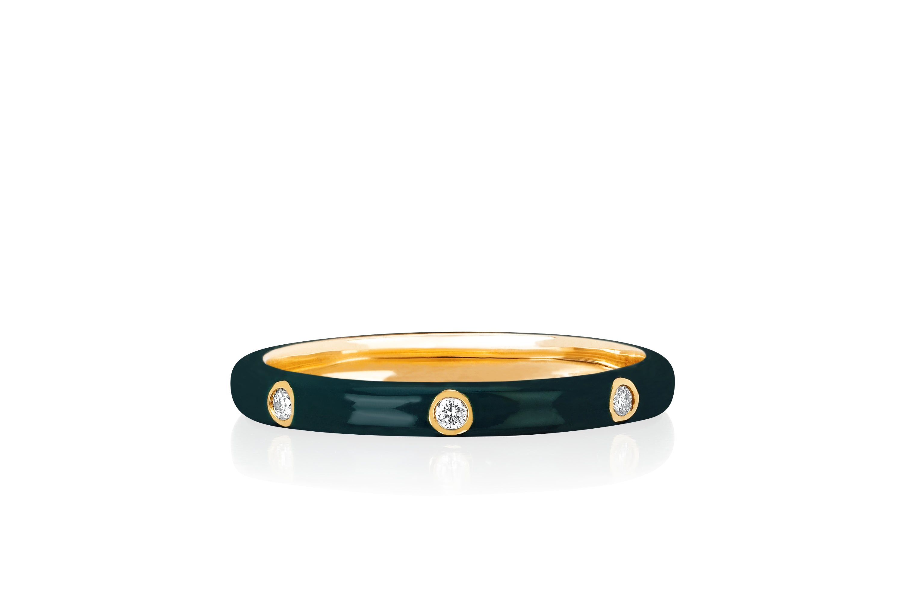 3 Diamond Hunter Green Enamel Stack Ring