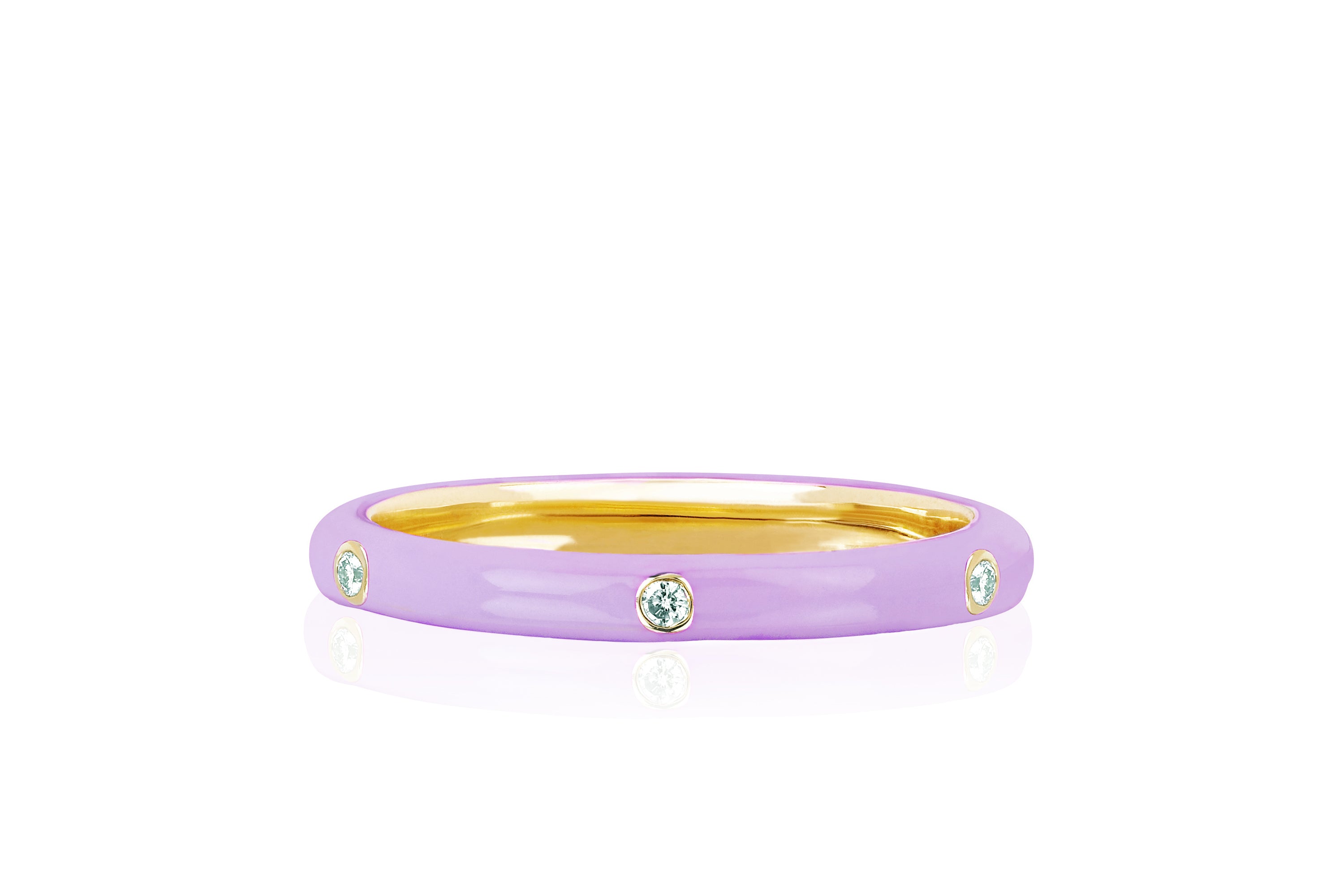 3 Diamond Lavender Enamel Stack Ring