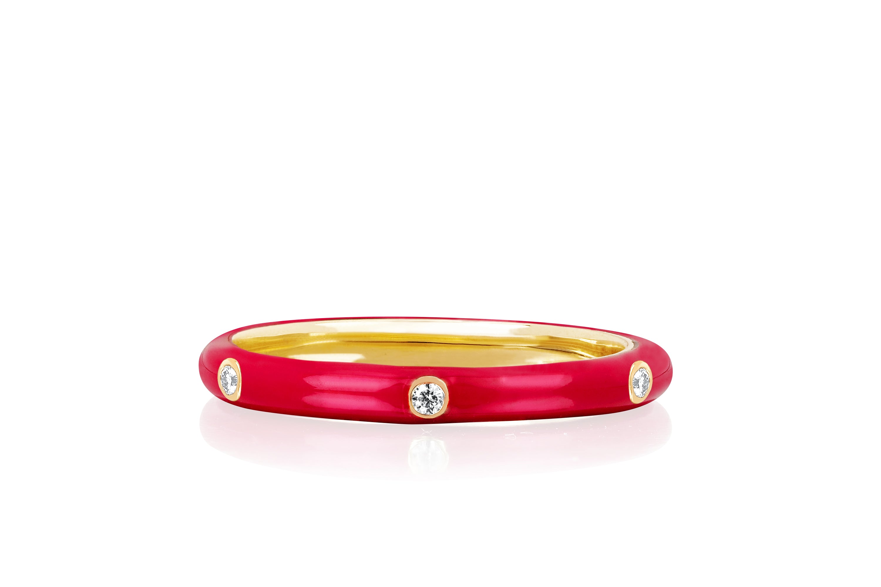 3 Diamond Red Enamel Stack Ring